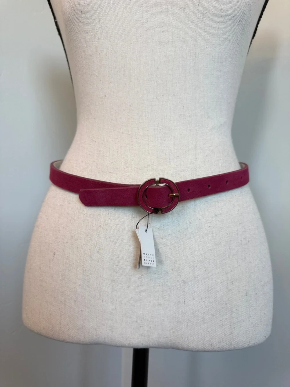 White House Black Market XS Pink Leather Belt Gold Circle Buckle NWT $44